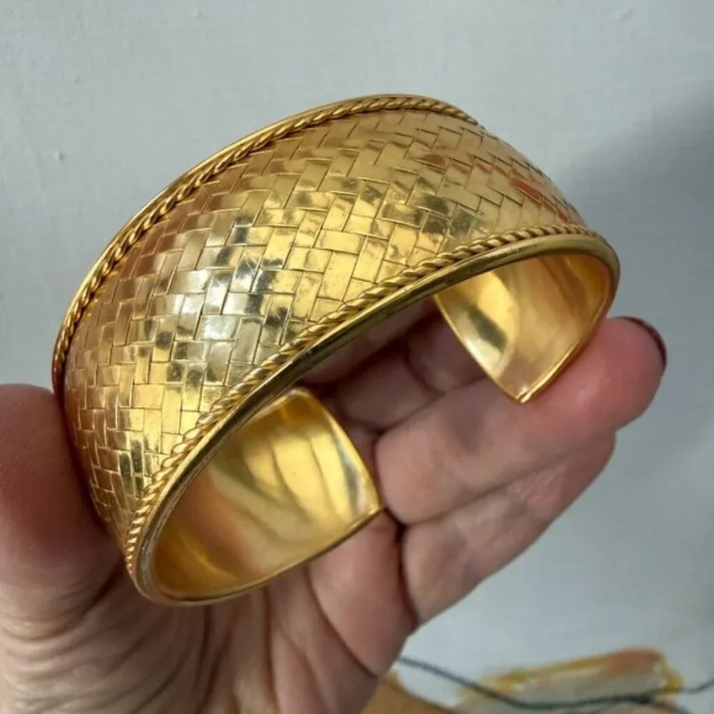 Gold Plated Sterling Silver Basketweave Cuff Bracelet